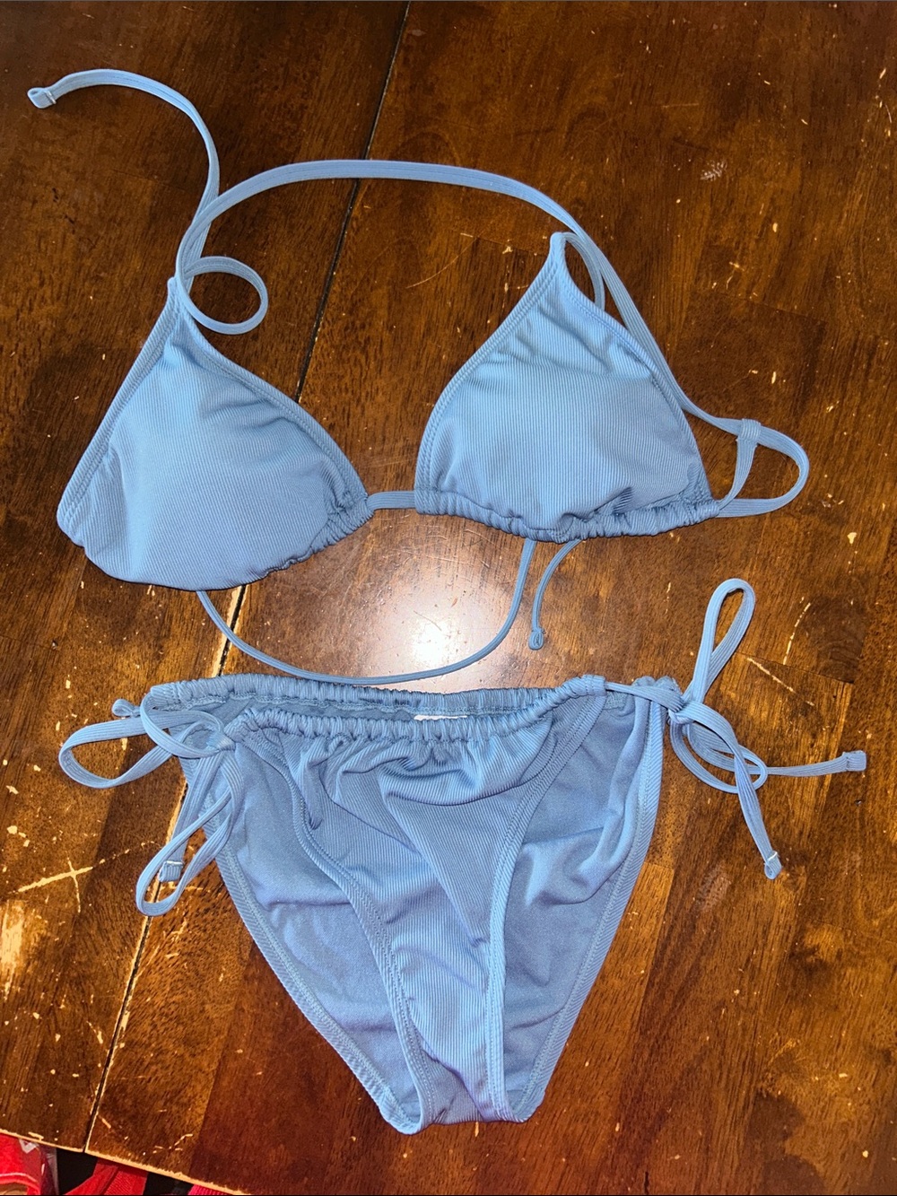 Shade & Shore Light Blue Ribbed Triangle Bikini Set